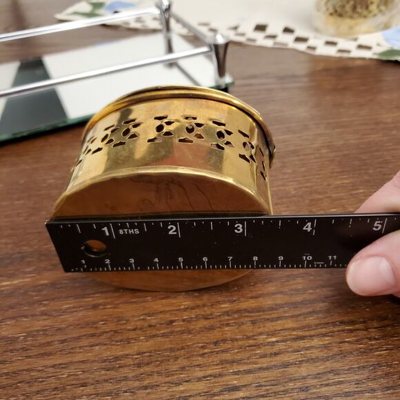 Vintage 3 Brass Footed Pierced Hinged Trinket /Altar Box NIB Made In India Set - Picture 15 of 16